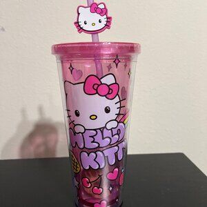 Sanrio Hello Kitty Pink Cherries Hearts Rainbow Tumbler Cup Lid Straw 20 oz NEW